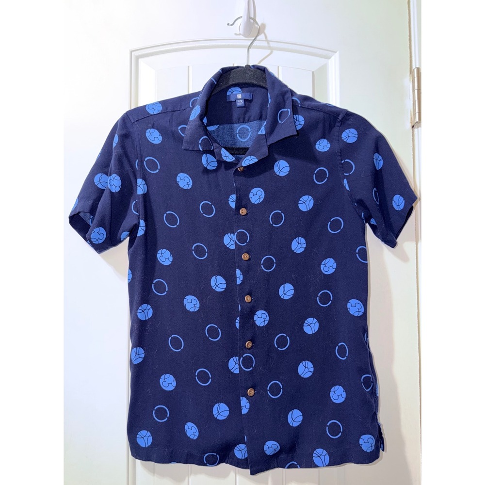 Uniqlo Kids Disney Mickey Mouse Rayon Button Down Shirt Navy Blue Size 11-12